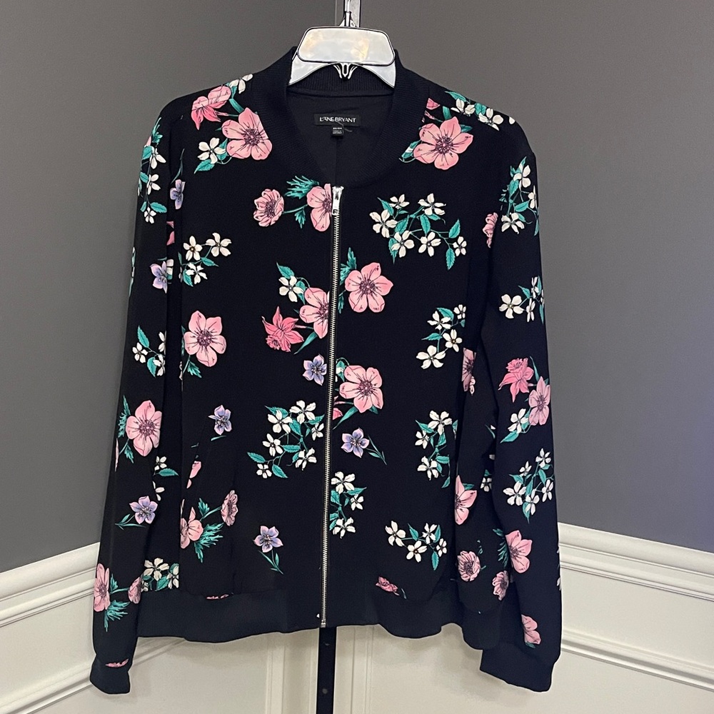 Lane Bryant Black Floral Bomber Jacket